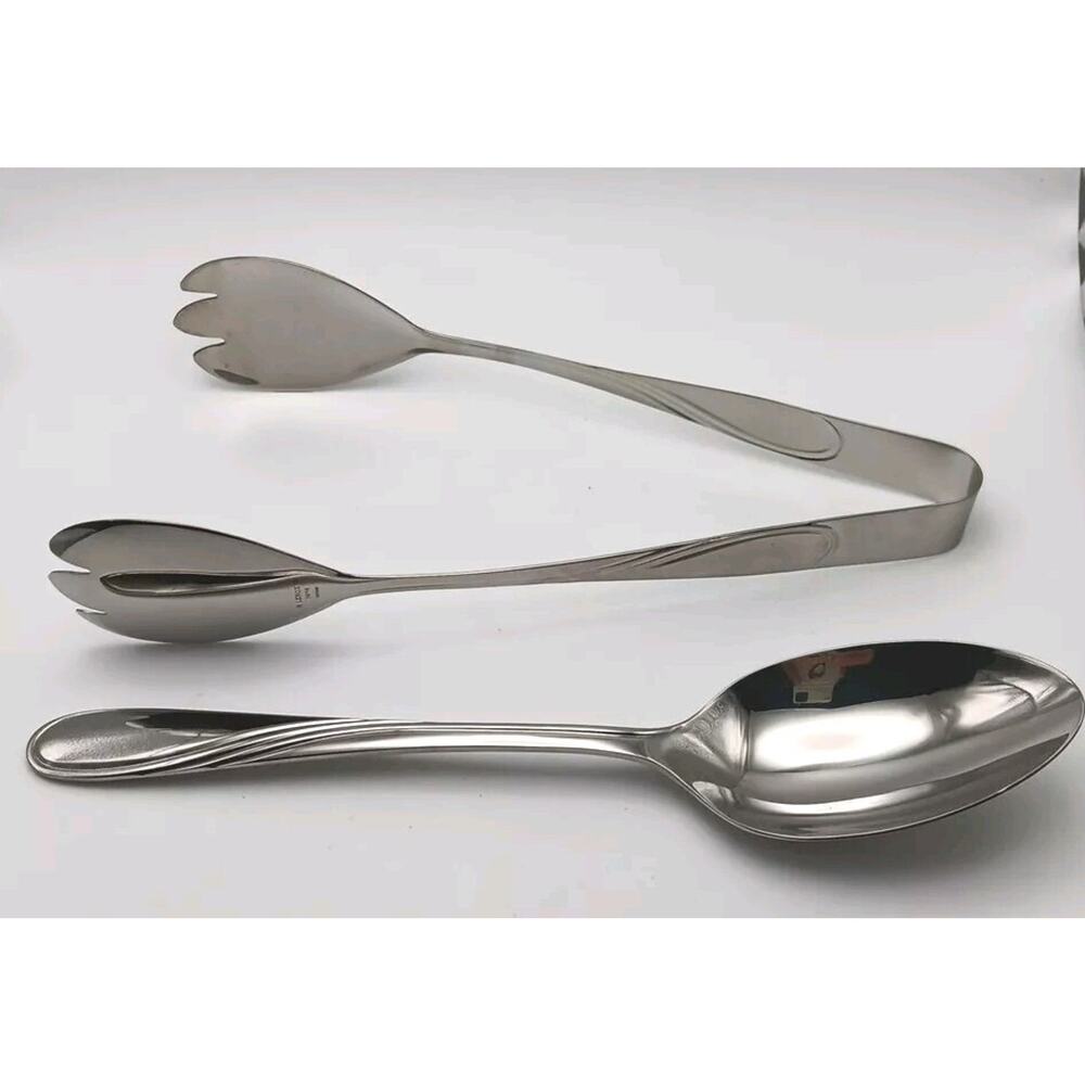 Lenox Summerville Oversized Serving Spoon & Tongs 18/10 Stainless Flatware New